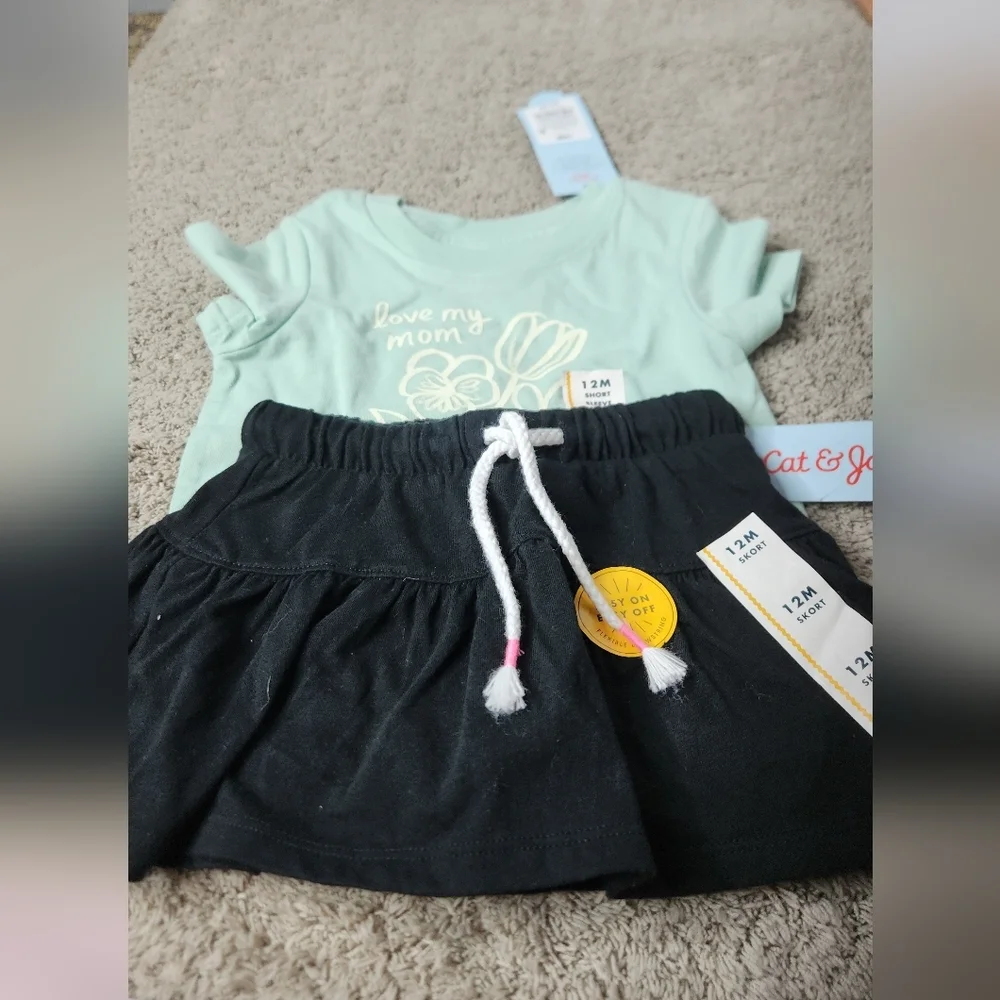Toddler's 3 Pieces Of Green Top, Black Skort & Pink Shorts - Cat & Jack - 12 Mo